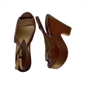 Emporio Armani Leather Platform Sandals | Size 37 | Brown